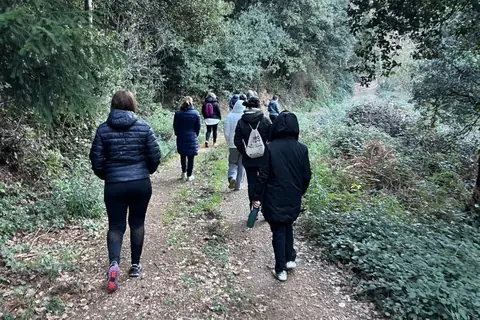 El grup caminant pel bosc durant el bany de bosc